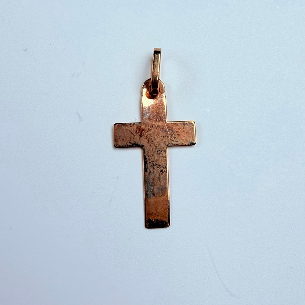 14K Solid Yellow Gold Religious Cross Crucifix Vintage Simple Charm Pendant
